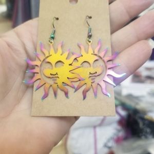 Celestial Moon Sun Color changing Rainbow Stainless Steel Earrings